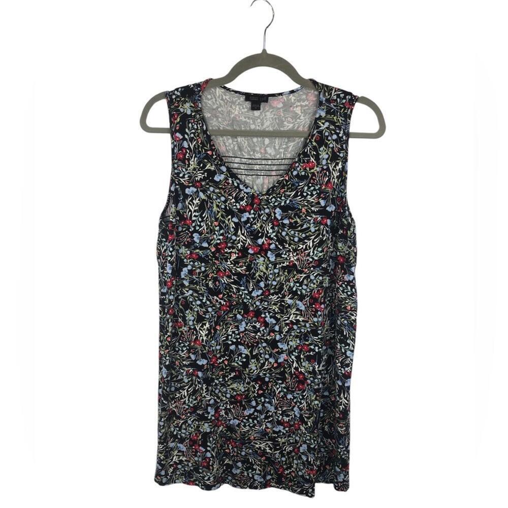 J. Jill Wherever Collection Floral Tunic Sleeveless Smocking Stretchy V Neck